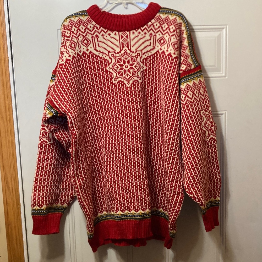 Vintage Devold of Norway Red and White Patterned Sweater XXL